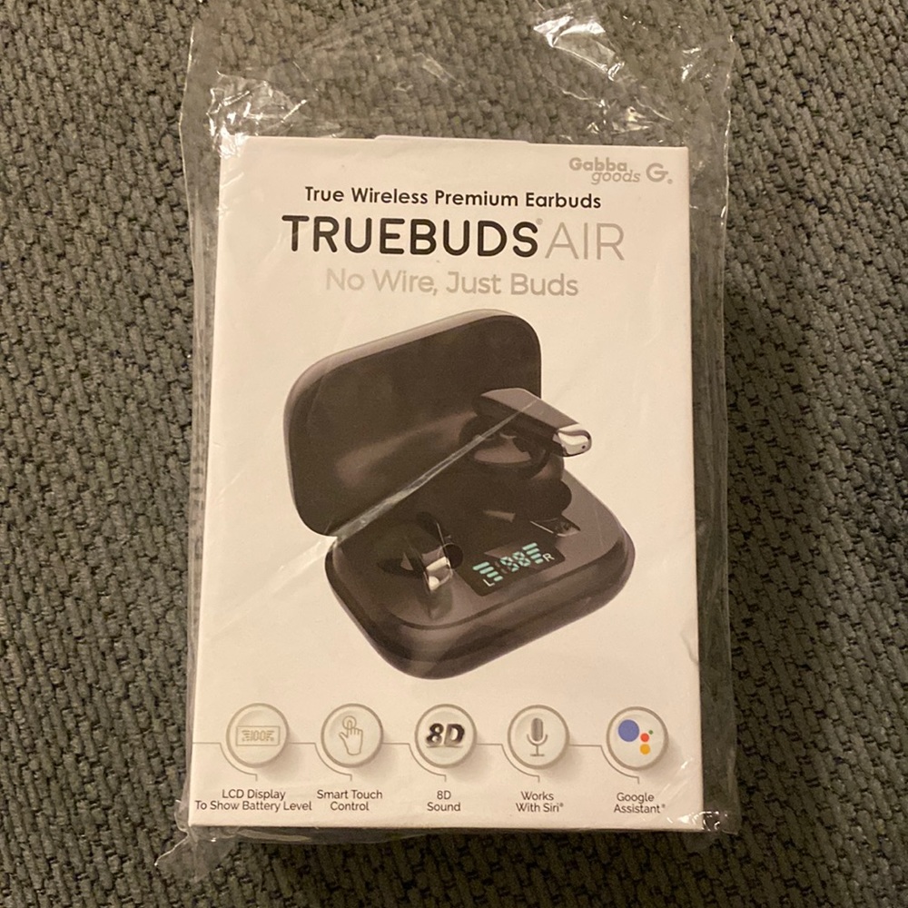 TrueBuds Air Premium True Wireless Earbuds w/ Charging Case Black/Silver NEW